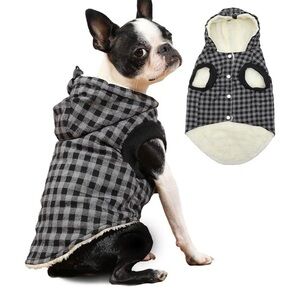 Fleece Lining Dog Hoodie for Small Dogs Extra Warm Plaid Sweater medium